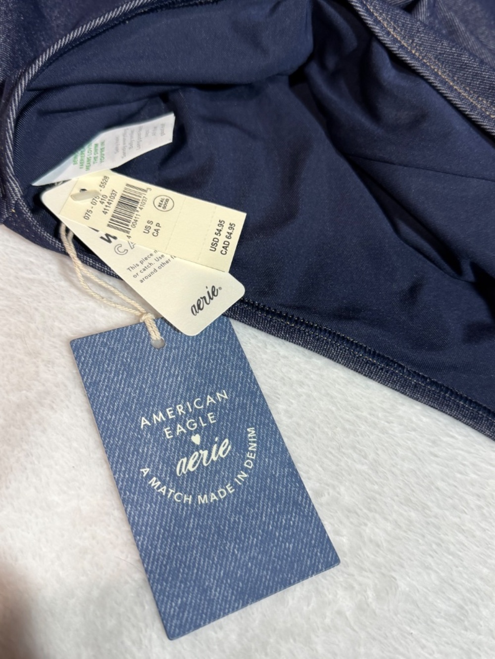 NWT Aerie x AE Match Made in Denim One-Piece Swimsuit V-Neck Size Small (Q10) - Picture 3 of 6